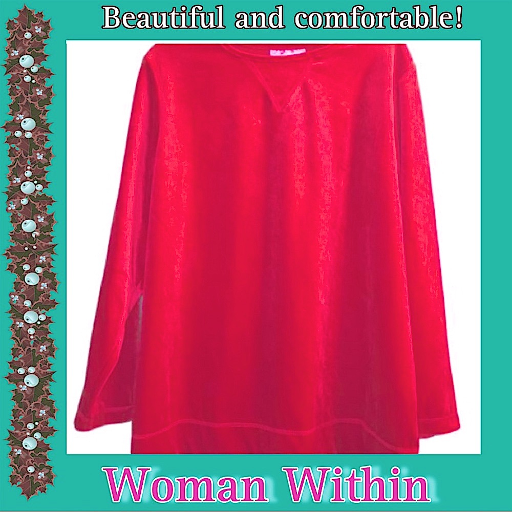 Woman Within True Red Velour Velvet Tunic L